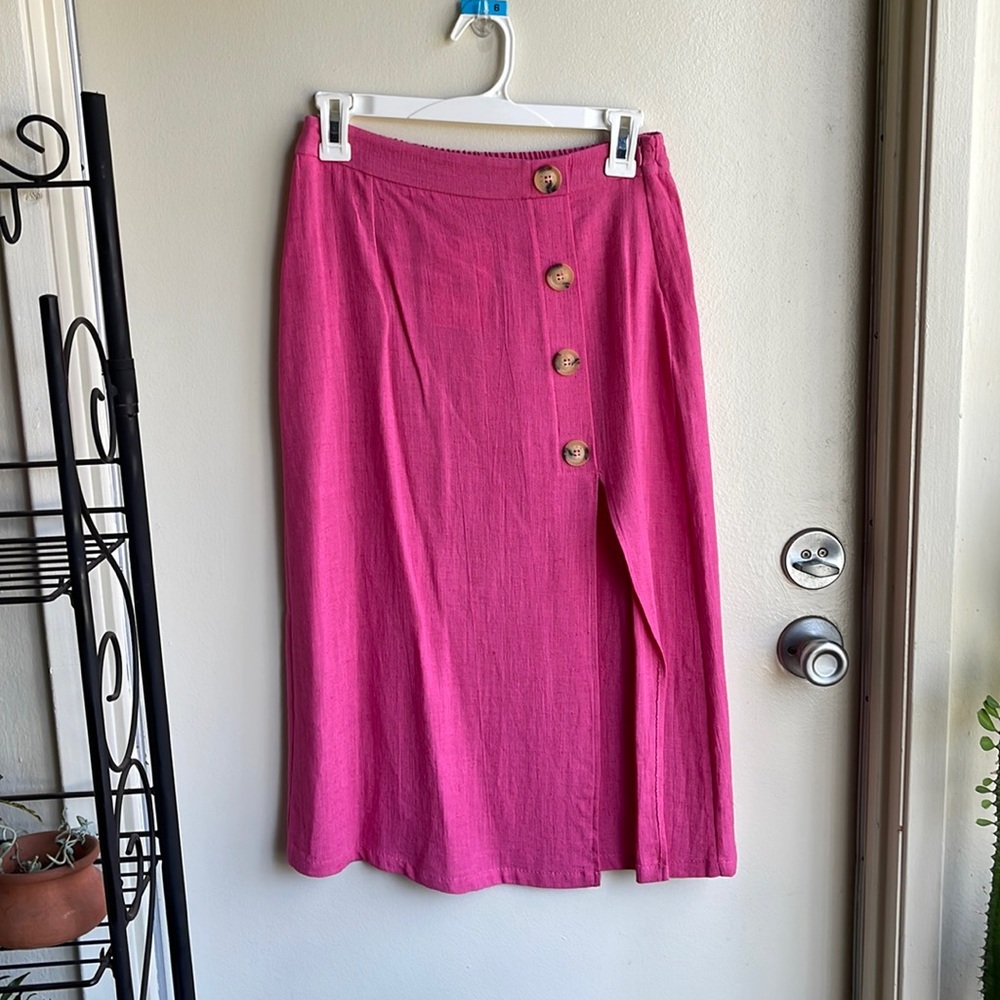 Bershka Magenta Midi Skirt with Button Detail